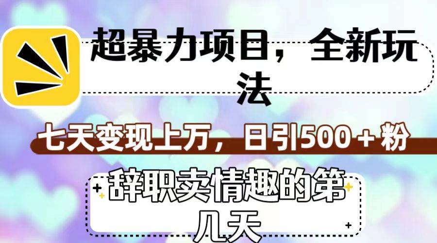 超暴利项目，全新玩法（辞职卖情趣的第几天），七天变现上万，日引500+粉云富网创-网创项目资源站-副业项目-创业项目-搞钱项目云富网创