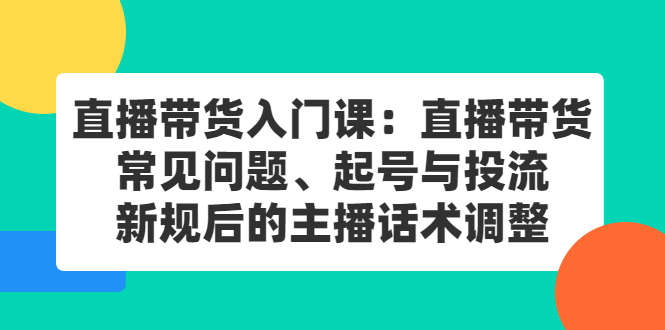 直播带货入门课：直播带货常见问题、起号与投流、新规后的主播话术调整云富网创-网创项目资源站-副业项目-创业项目-搞钱项目云富网创