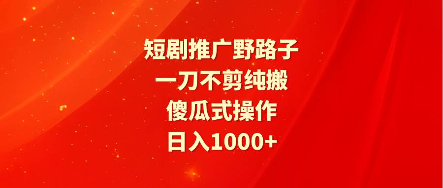 短剧推广野路子，一刀不剪纯搬运，傻瓜式操作，日入1000+云富网创-网创项目资源站-副业项目-创业项目-搞钱项目云富网创