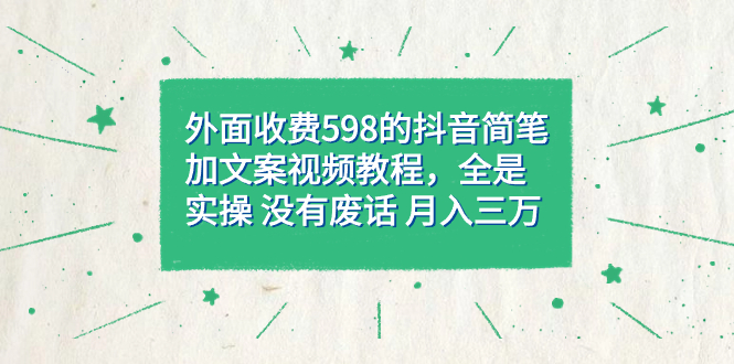 外面收费598抖音简笔加文案教程，全是实操 没有废话 月入三万（教程+资料）云富网创-网创项目资源站-副业项目-创业项目-搞钱项目云富网创