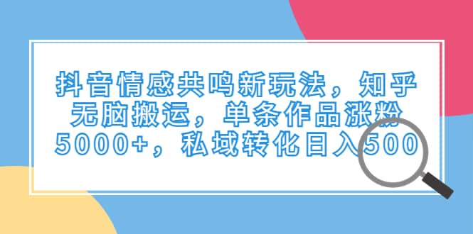 抖音情感共鸣新玩法，知乎无脑搬运，单条作品涨粉5000+，私域转化日入500云富网创-网创项目资源站-副业项目-创业项目-搞钱项目云富网创