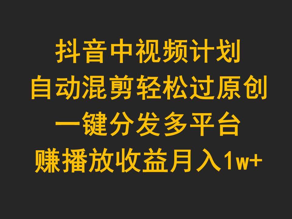 抖音中视频计划，自动混剪轻松过原创，一键分发多平台赚播放收益，月入1w+云富网创-网创项目资源站-副业项目-创业项目-搞钱项目云富网创