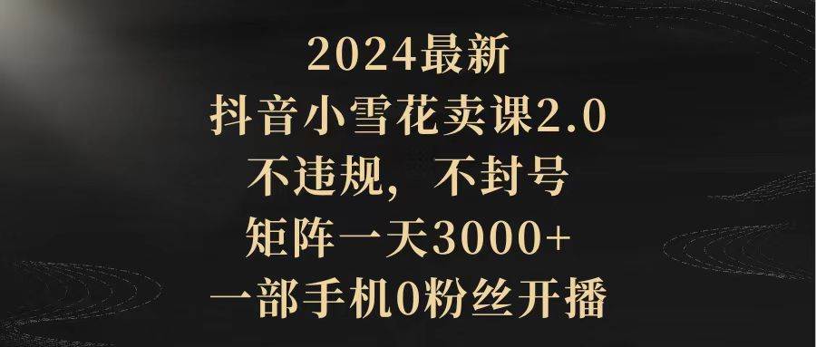 2024最新抖音小雪花卖课2.0 不违规 不封号 矩阵一天3000+一部手机0粉丝开播云富网创-网创项目资源站-副业项目-创业项目-搞钱项目云富网创