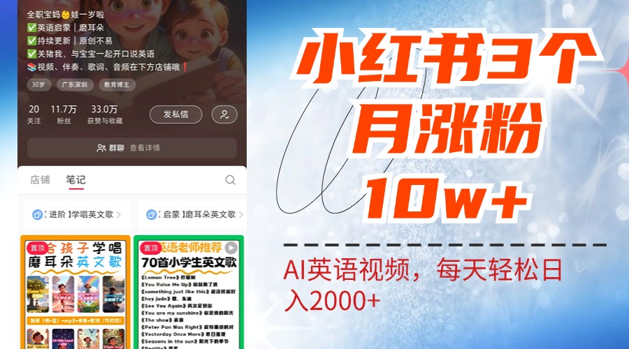 小红书三个月涨粉10W！AI英语视频0成本制作，每天轻松日入2000+云富网创-网创项目资源站-副业项目-创业项目-搞钱项目云富网创