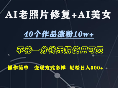 AI老照片修复+AI美女玩发  40个作品涨粉10w+  不花一分钱使用可灵  操作简单  变现方式多样话   轻松日去500+云富网创-网创项目资源站-副业项目-创业项目-搞钱项目云富网创