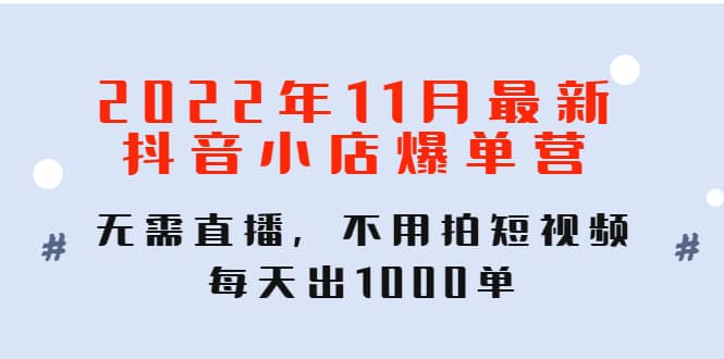 2022年11月最新抖音小店爆单训练营：无需直播，不用拍短视频，每天出1000单云富网创-网创项目资源站-副业项目-创业项目-搞钱项目云富网创