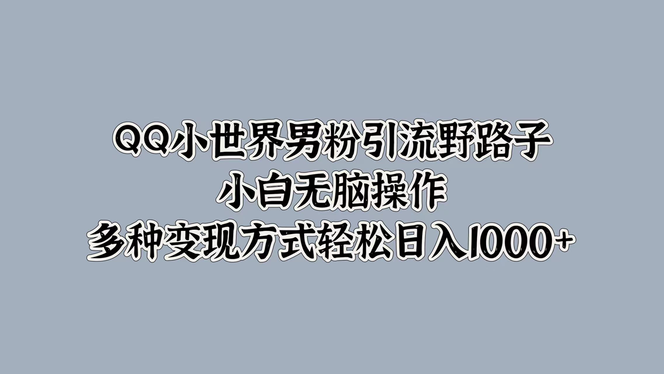 QQ小世界男粉引流野路子，小白无脑操作，多种变现方式轻松日入1000+云富网创-网创项目资源站-副业项目-创业项目-搞钱项目云富网创