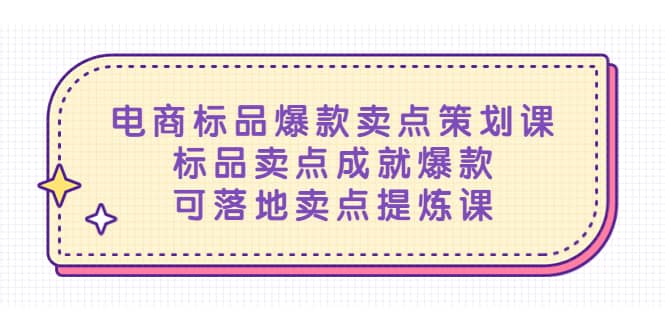 电商标品爆款卖点策划课，标品卖点成就爆款，可落地卖点提炼课云富网创-网创项目资源站-副业项目-创业项目-搞钱项目云富网创