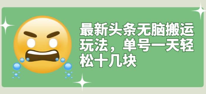 最新头条无脑搬运玩法，单号一天轻松十几块【视频教程+搬运软件】云富网创-网创项目资源站-副业项目-创业项目-搞钱项目云富网创