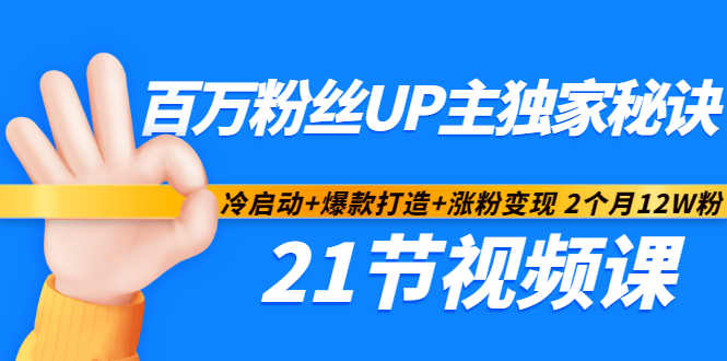 百万粉丝UP主独家秘诀：冷启动+爆款打造+涨粉变现2个月12W粉（21节视频课)云富网创-网创项目资源站-副业项目-创业项目-搞钱项目云富网创