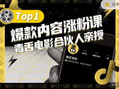 【毒舌电影合伙人亲授】抖音爆款内容涨粉课，5000万抖音大号首次披露涨粉机密云富网创-网创项目资源站-副业项目-创业项目-搞钱项目云富网创