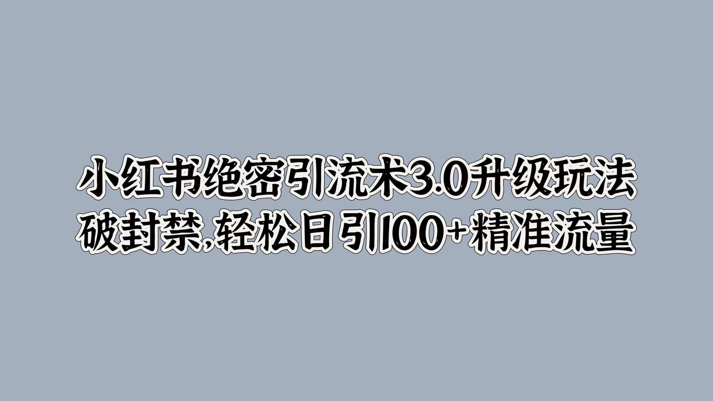 小红书绝密引流术3.0升级玩法，破封禁，轻松日引100+精准流量云富网创-网创项目资源站-副业项目-创业项目-搞钱项目云富网创