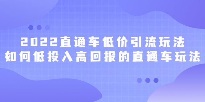 2022直通车低价引流玩法，教大家如何低投入高回报的直通车玩法云富网创-网创项目资源站-副业项目-创业项目-搞钱项目云富网创