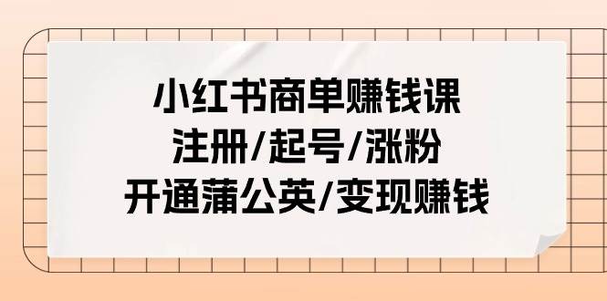 小红书商单赚钱课：注册/起号/涨粉/开通蒲公英/变现赚钱（25节课）云富网创-网创项目资源站-副业项目-创业项目-搞钱项目云富网创