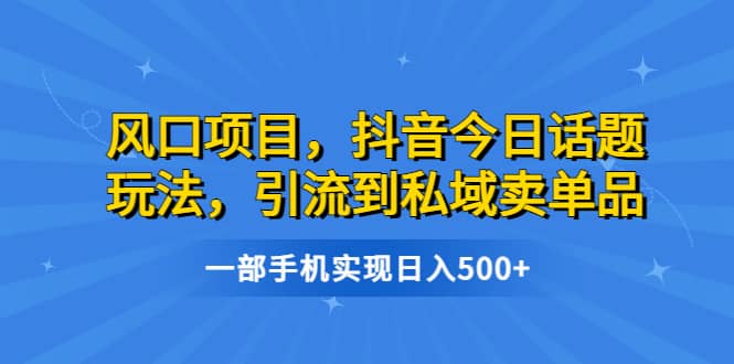 风口项目，抖音今日话题玩法，引流到私域卖单品，一部手机实现日入500+云富网创-网创项目资源站-副业项目-创业项目-搞钱项目云富网创