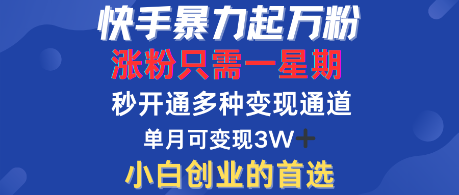 快手暴力起万粉，涨粉只需一星期！多种变现模式云富网创-网创项目资源站-副业项目-创业项目-搞钱项目云富网创