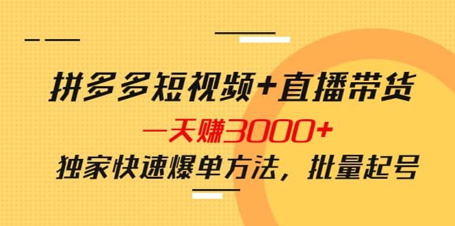 拼多多短视频+直播带货，一天赚3000+独家快速爆单方法，批量起号云富网创-网创项目资源站-副业项目-创业项目-搞钱项目云富网创