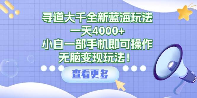 寻道大千全新蓝海玩法，一天4000+，小白一部手机即可操作，无脑变现玩法！云富网创-网创项目资源站-副业项目-创业项目-搞钱项目云富网创