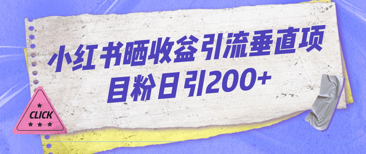 小红书晒收益图引流垂直项目粉日引200+云富网创-网创项目资源站-副业项目-创业项目-搞钱项目云富网创