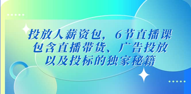 投放人薪资包，6节直播课，包含直播带货、广告投放、以及投标的独家秘籍云富网创-网创项目资源站-副业项目-创业项目-搞钱项目云富网创