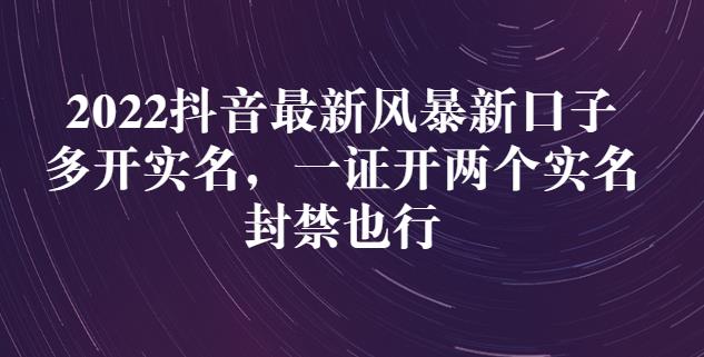 2022抖音最新风暴新口子：多开实名，一整开两个实名，封禁也行云富网创-网创项目资源站-副业项目-创业项目-搞钱项目云富网创