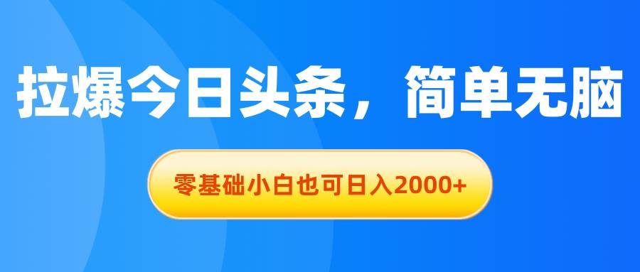 拉爆今日头条，简单无脑，零基础小白也可日入2000+云富网创-网创项目资源站-副业项目-创业项目-搞钱项目云富网创