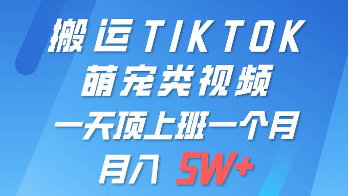 一键搬运TIKTOK萌宠类视频 一部手机即可操作 所有平台均可发布 轻松月入5W+云富网创-网创项目资源站-副业项目-创业项目-搞钱项目云富网创