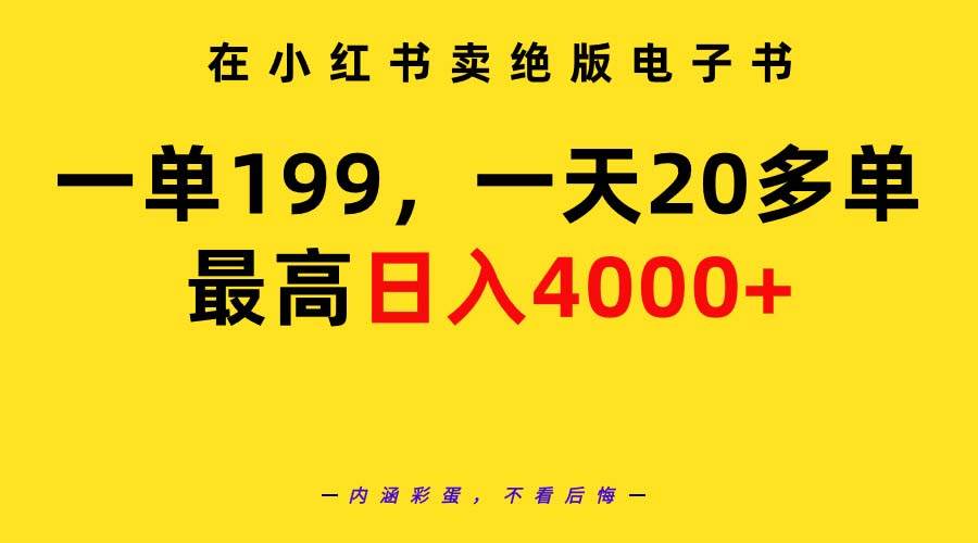 在小红书卖绝版电子书，一单199 一天最多搞20多单，最高日入4000+教程+资料云富网创-网创项目资源站-副业项目-创业项目-搞钱项目云富网创