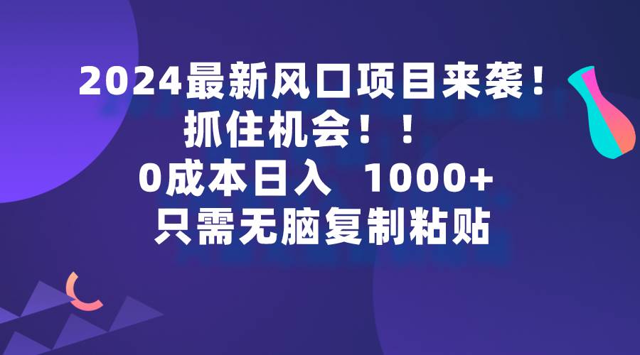 2024最新风口项目来袭，抓住机会，0成本一部手机日入1000+，只需无脑复…云富网创-网创项目资源站-副业项目-创业项目-搞钱项目云富网创