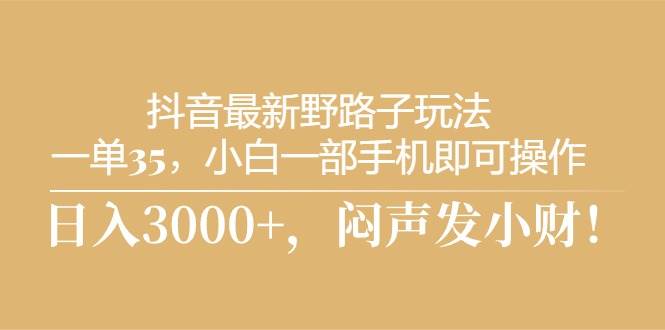 抖音最新野路子玩法，一单35，小白一部手机即可操作，，日入3000+，闷…云富网创-网创项目资源站-副业项目-创业项目-搞钱项目云富网创