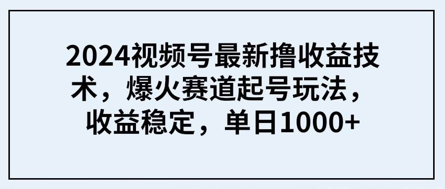 2024视频号最新撸收益技术，爆火赛道起号玩法，收益稳定，单日1000+云富网创-网创项目资源站-副业项目-创业项目-搞钱项目云富网创