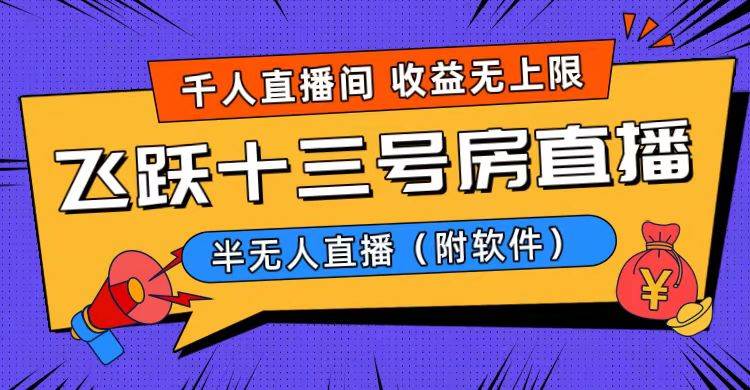 爆火飞跃十三号房半无人直播，一场直播上千人，日入过万！（附软件）云富网创-网创项目资源站-副业项目-创业项目-搞钱项目云富网创