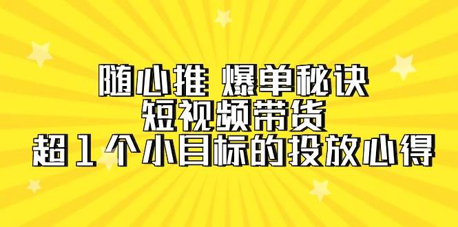 随心推 爆单秘诀，短视频带货-超1个小目标的投放心得（7节视频课）云富网创-网创项目资源站-副业项目-创业项目-搞钱项目云富网创