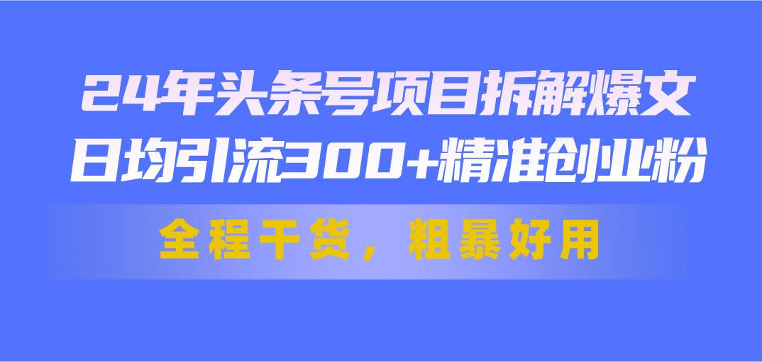 24年头条号项目拆解爆文，日均引流300+精准创业粉，全程干货，粗暴好用云富网创-网创项目资源站-副业项目-创业项目-搞钱项目云富网创