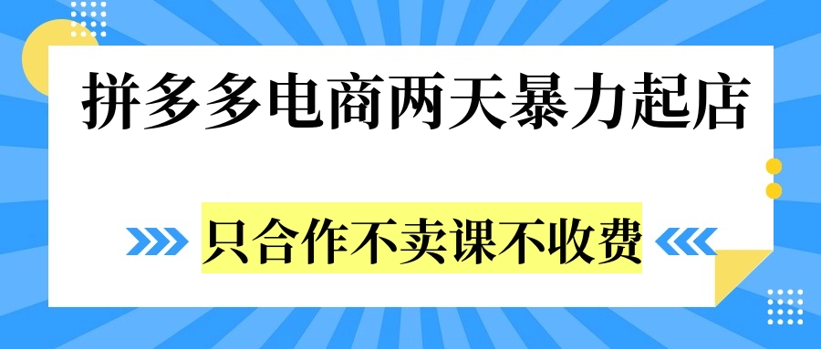 拼多多两天暴力起店，只合作不卖课不收费云富网创-网创项目资源站-副业项目-创业项目-搞钱项目云富网创