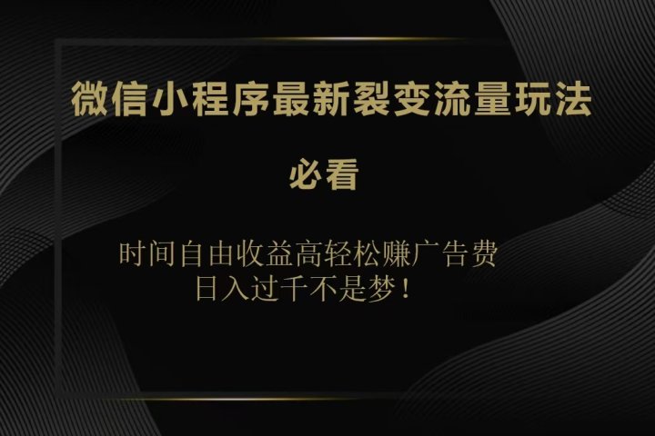 微信小程序最新裂变流量玩法，时间自由收益高轻松赚广告费，日入200-500+云富网创-网创项目资源站-副业项目-创业项目-搞钱项目云富网创