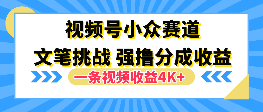 视频号小众赛道，文笔挑战，一条视频收益4K+云富网创-网创项目资源站-副业项目-创业项目-搞钱项目云富网创