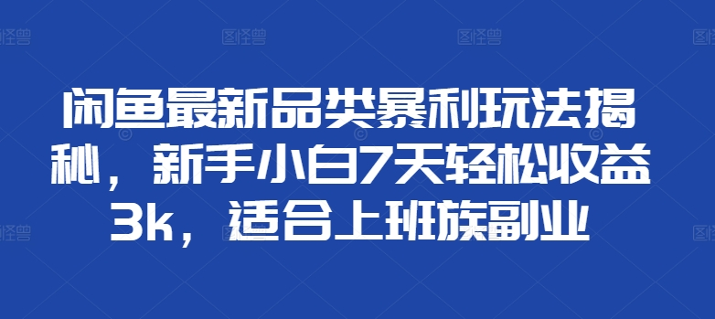 闲鱼最新品类暴利玩法揭秘，新手小白7天轻松赚3000+，适合上班族副业云富网创-网创项目资源站-副业项目-创业项目-搞钱项目云富网创