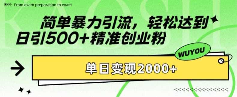 简单暴力引流轻松达到日引500+精准创业粉，单日变现2k【揭秘】云富网创-网创项目资源站-副业项目-创业项目-搞钱项目云富网创