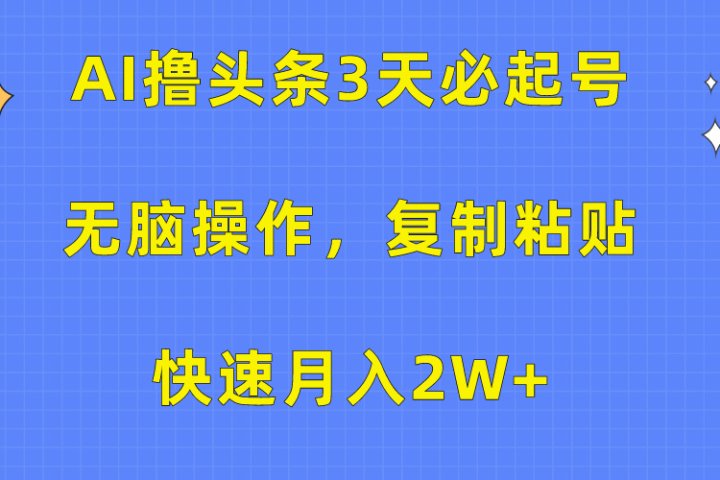 AI撸头条3天必起号，无脑操作3分钟1条，复制粘贴保守月入2W+云富网创-网创项目资源站-副业项目-创业项目-搞钱项目云富网创