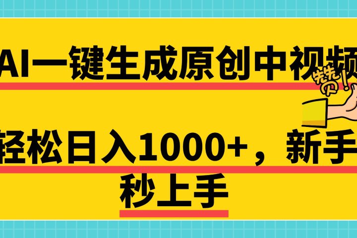 免费无限制，AI一键生成原创中视频，新手小白轻松日入1000+，超简单，可矩阵，可发全平台云富网创-网创项目资源站-副业项目-创业项目-搞钱项目云富网创