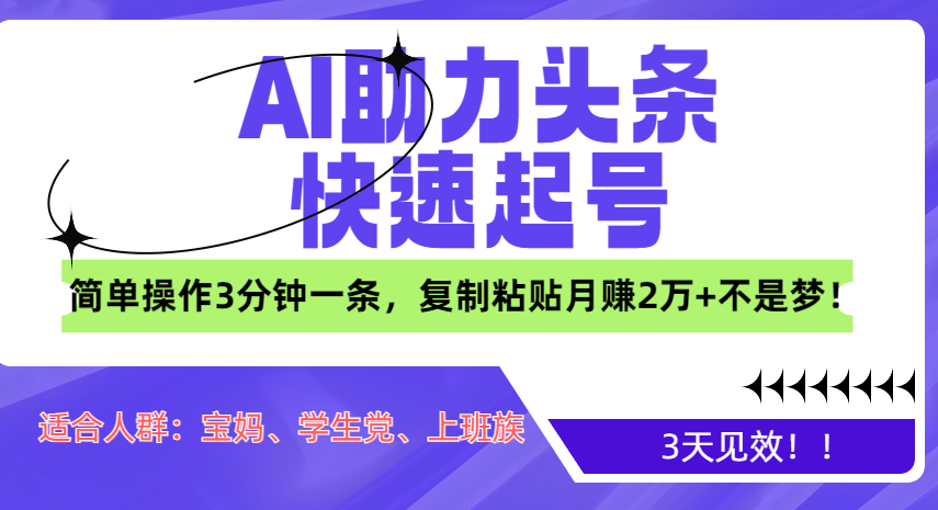 AI助力头条快速起号，3天见效！简单操作3分钟一条，复制粘贴月赚2万+不是梦！云富网创-网创项目资源站-副业项目-创业项目-搞钱项目云富网创