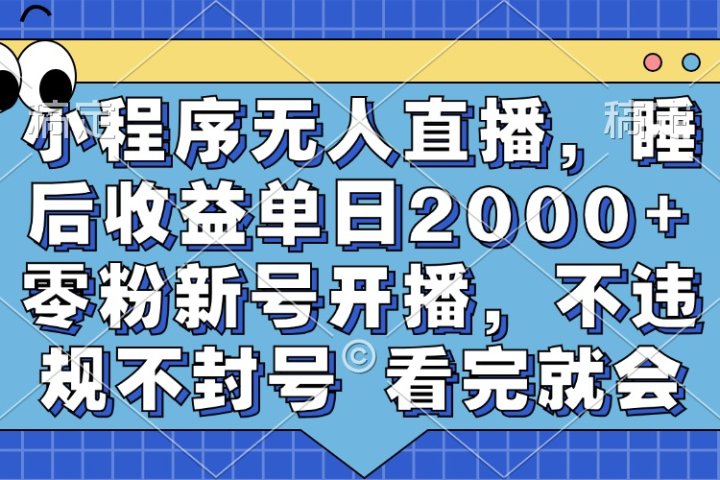 小程序无人直播，睡后收益单日2000+ 零粉新号开播，不违规不封号 看完就会云富网创-网创项目资源站-副业项目-创业项目-搞钱项目云富网创