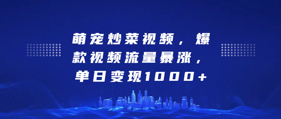 萌宠炒菜视频，爆款视频流量暴涨，单日变现1000+云富网创-网创项目资源站-副业项目-创业项目-搞钱项目云富网创