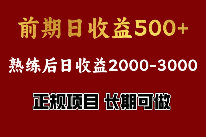 前期日收益500，熟悉后日收益2000左右，正规项目，长期能做，兼职全职都行云富网创-网创项目资源站-副业项目-创业项目-搞钱项目云富网创